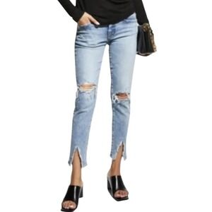 Moussy Vintage MV Westover Slim Distressed Split Hem Jeans Light Wash  size 25